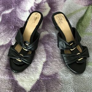 Strictly Comfort Genuine Leather Heeled Sandals